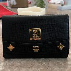 MCM Black Textured Leather Wallet EUC